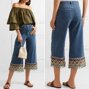 Alice & Olivia Women's Wide Leg Crop Jeans Wide Leg Beaded Bohemian